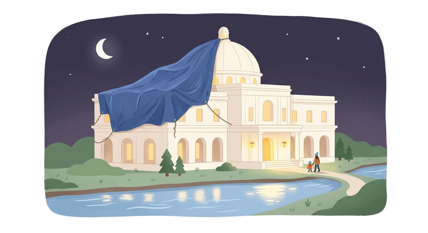 The Wrinkly Blue Tarp on the Fancy Building